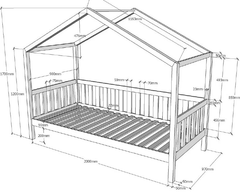 Antracitszürke házikó alakú borovi fenyő gyerekágy 90x200 cm DALLAS – Vipack