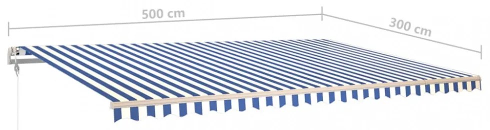 kék és fehér kézzel kihúzható LED-es napellenző 5x3 m