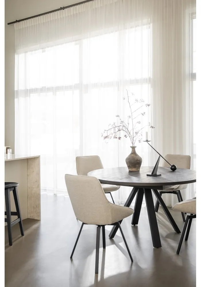 Sötétbarna kerek bővíthető étkezőasztal tölgyfa dekorral ø 135 cm Maddock – Rowico