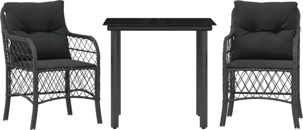 vidaXL 3 részes fekete polyrattan bisztrógarnitúra párnával