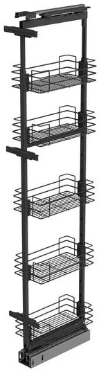 Konyhai fémrács, kamravasalat, 300mm, ezüst szürke, teljes kihúzású, csillapított záródás, 1880-2180mm, 5 kosár SIGE, Green Line 265