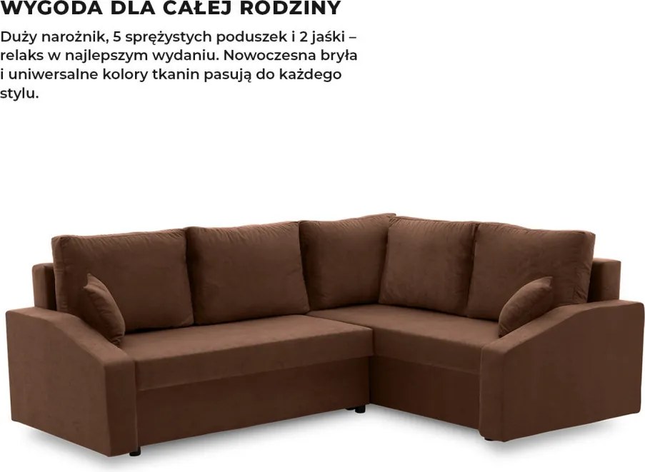Grande Plus sarokkanapé, jobboldali, szövet anyag, barna