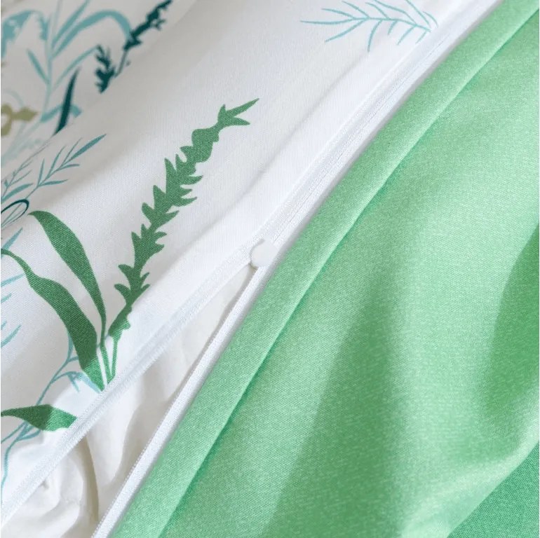 Mikroszálas flanel ágyneműhuzat VERDELLE fehér-zöld Ágyneműhuzat mérete: 2 db 70 x 90 cm | 200 x 220 cm