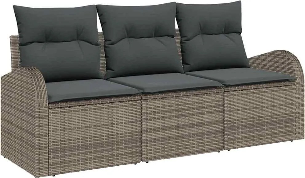 vidaXL Kerti Kanapé Szett párnával 3 pcs Szürke Poli rattan