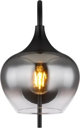 Globo 15548W Fali lámpa fém matt fekete, üveg füstszínű, billenőkapcsolóval, fényirány: lefelé, SZxM: 180x320mm, Mélység: 250mm, nem tartozék: 1x E27 40W 230V