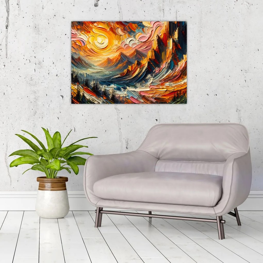 Üveg kép - Hegyek, melyeket napfény ölel (70x50 cm)