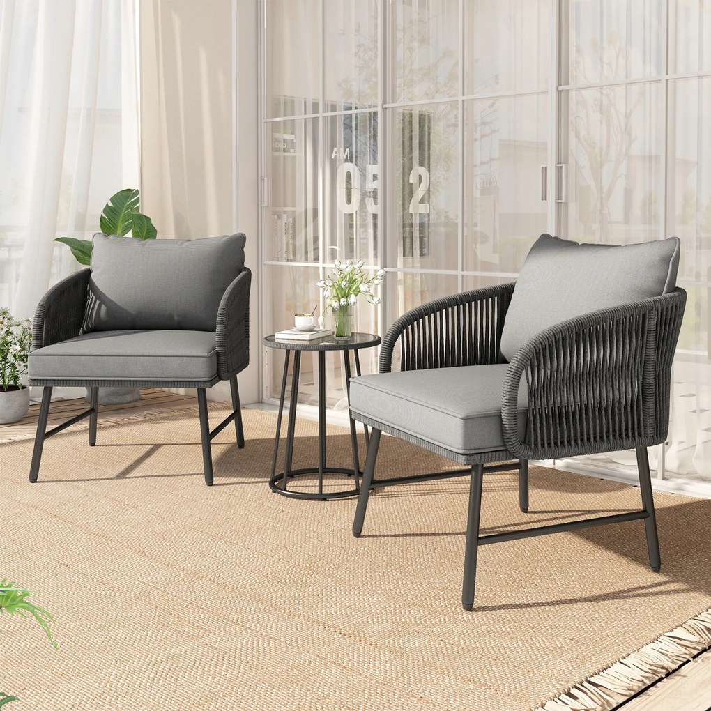 Kerti bútor szett 3 részes szett 2 kanapé üveg asztal szürke