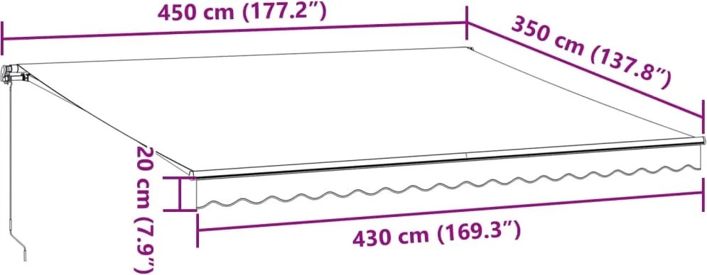 Antracitszürke és fehér kézzel kihúzható napellenző 450x350 cm