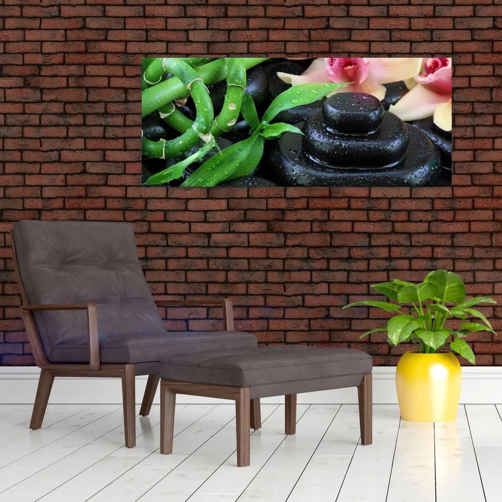 Kép - Kövek és orchideák (120x50 cm)