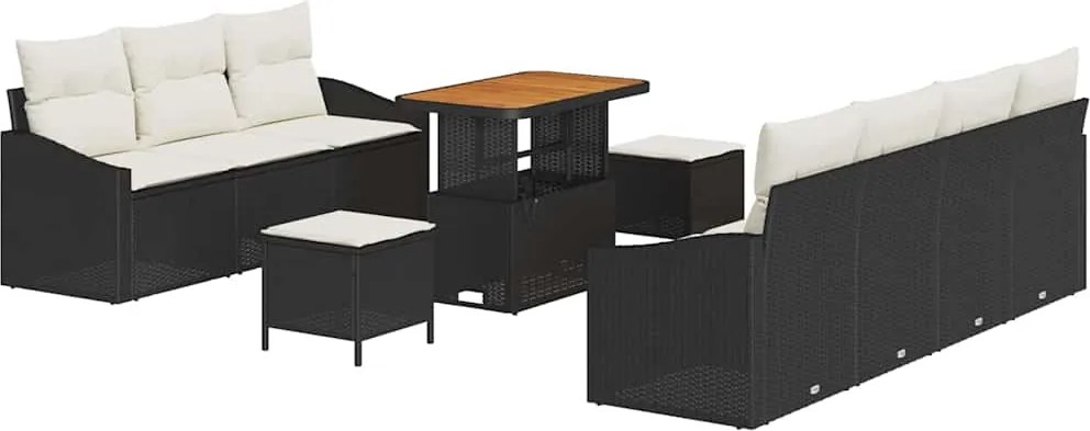 vidaXL Kerti Kanapé Szett párnával tárolóval 10 pcs Fekete és Krém