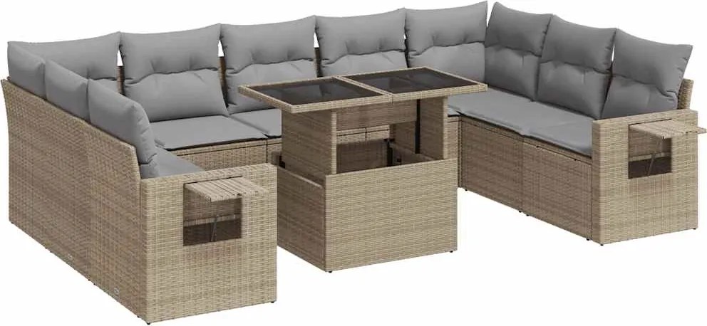 vidaXL 10 részes bézs polyrattan kerti ülőgarnitúra párnával