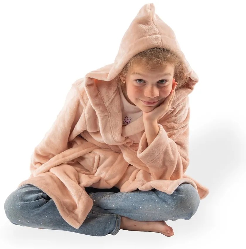 Rózsaszín mikroplüss gyerek fürdőköpeny, 122-128 Delux – Tiseco Home Studio