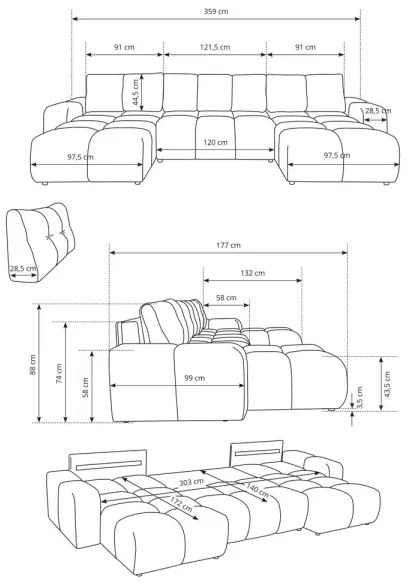 ALMADA U-alakú, kárpitozott, ággyá nyitható ülőgarnitúra ágyneműtartóval, bézs