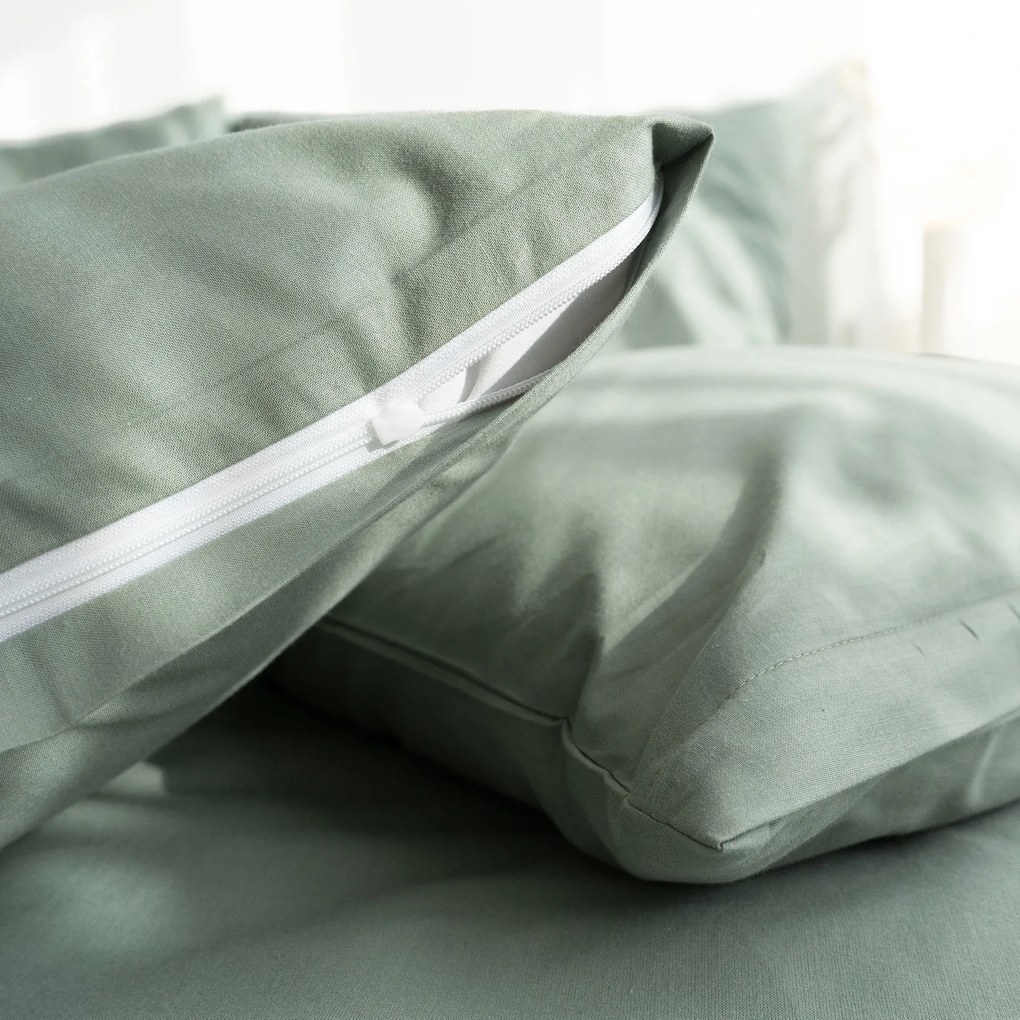 Goldea pamut ágyneműhuzat garnitúra - zsálya színű 140 x 220 és 70 x 90 cm