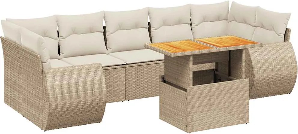 vidaXL 8 részes bézs polyrattan kerti ülőgarnitúra párnával
