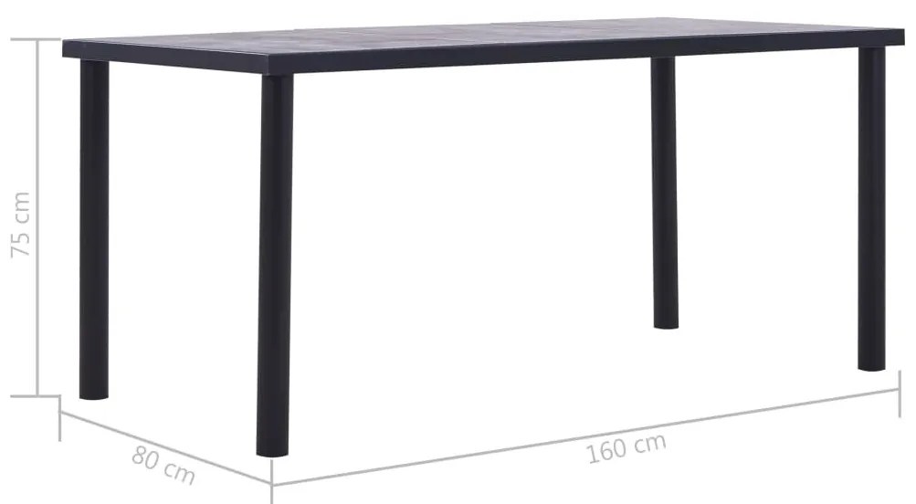 Fekete és betonszürke MDF étkezőasztal 160 x 80 x 75 cm
