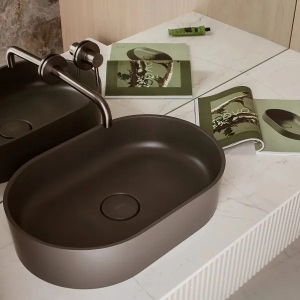 OMNIRES OVOUNAG OVO 55x36 cm mosdó laposra, dolomit, matt hamuszürke