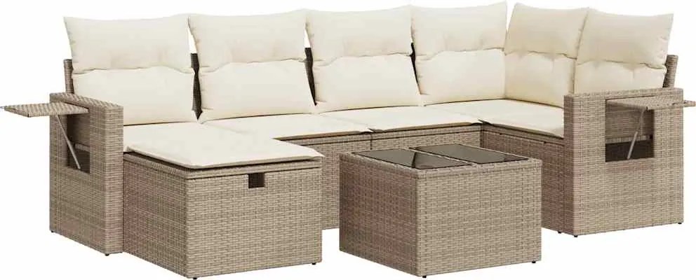vidaXL 7 részes bézs polyrattan kerti ülőgarnitúra párnákkal