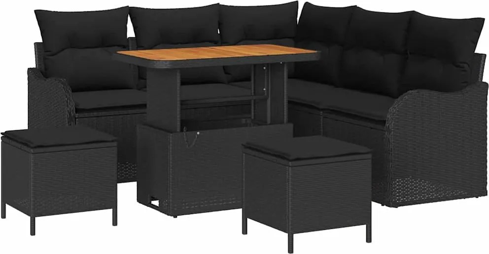 vidaXL Kerti Kanapé Szett párnával 8 pcs Fekete polirattan