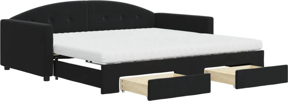 vidaXL fekete kihúzható bársony heverő fiókkal 100 x 200 cm