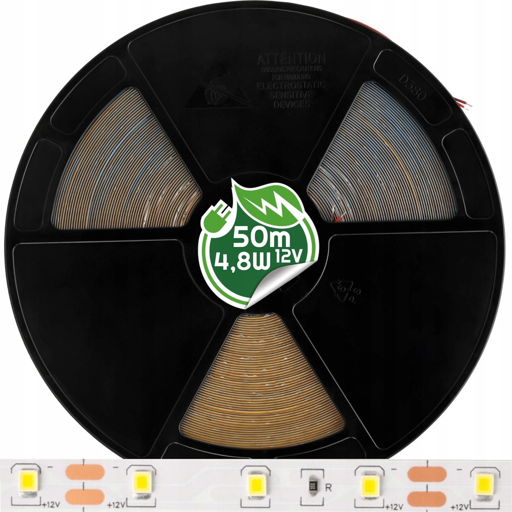 Led szalag 4,8W/1m 12V tekercs 50m 240W Smd 2835 Bútorvilágításhoz 3 szín