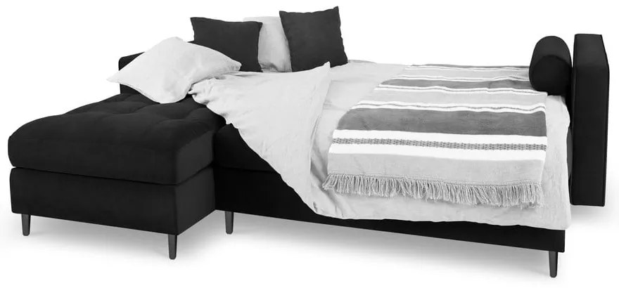 Santo fekete kinyitható bársony sarokkanapé, bal oldali - Milo Casa