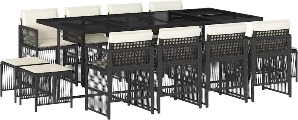 vidaXL 13 részes fekete polyrattan kerti ülőgarnitúra párnákkal