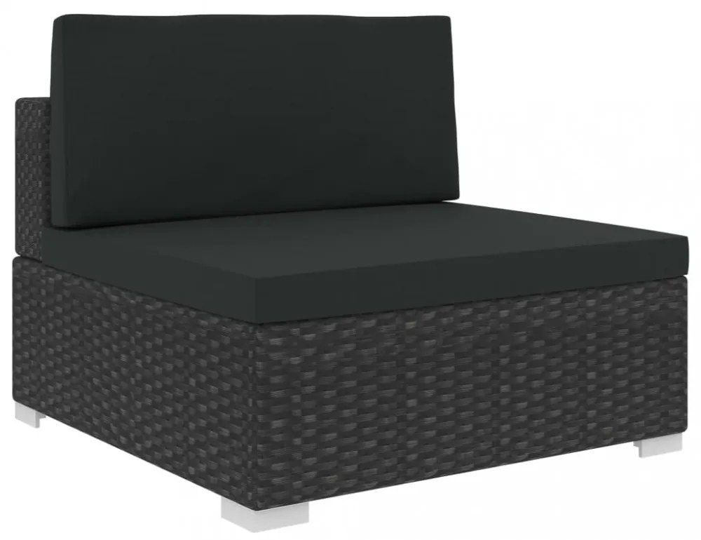 12 részes fekete polyrattan kertibútor-garnitúra párnákkal