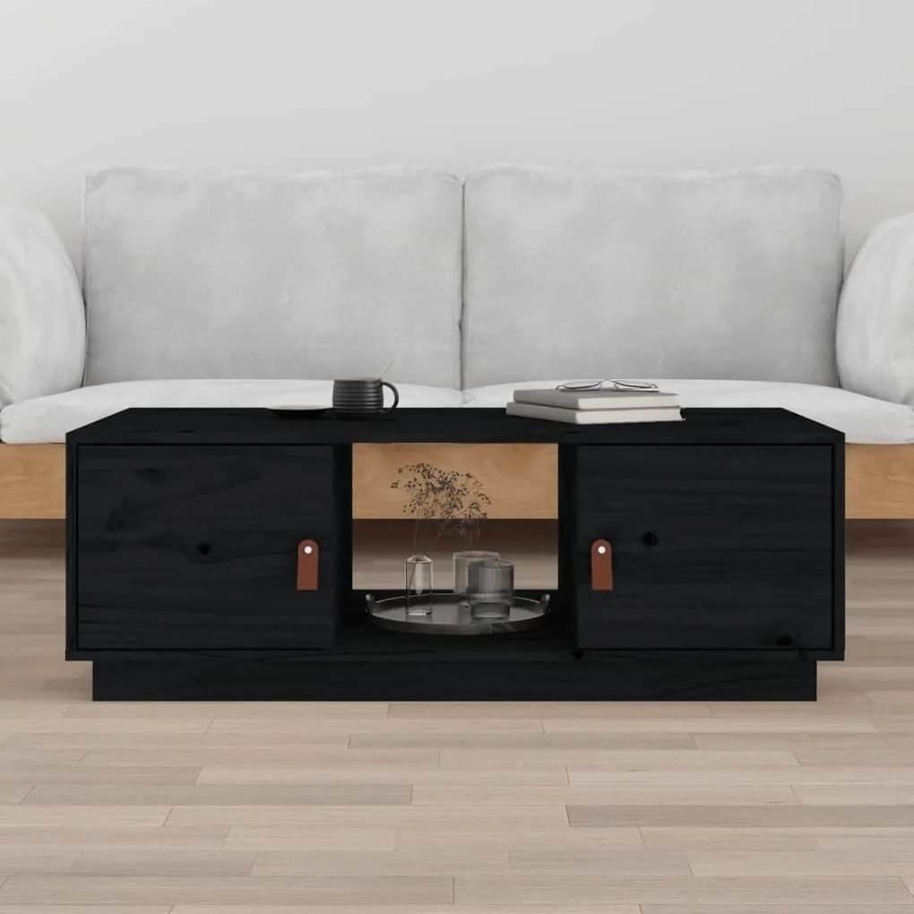 Fekete tömör fenyőfa dohányzóasztal 100 x 100 x 40 cm