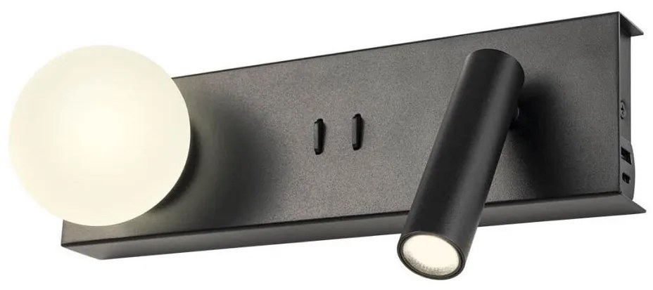 Redo 01-4663 - NORMA LED fali lámpa LED/5W/230V + LED/3W CRI 90 USB fekete