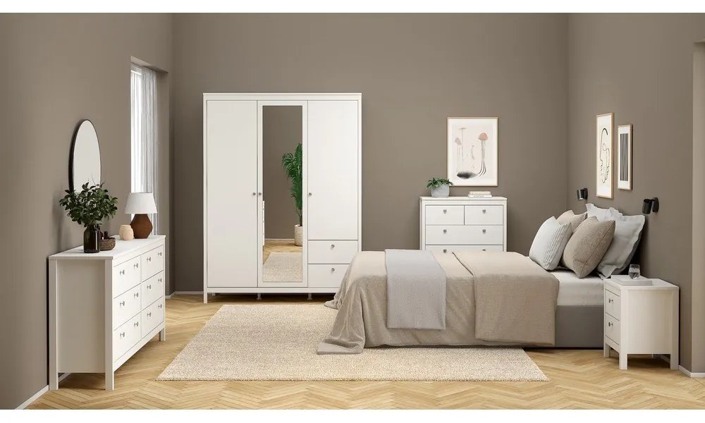 Fehér ruhásszekrény tükörrel 150x199x58 cm Madrid – Tvilum