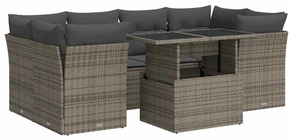 7 részes szürke polyrattan kerti ülőgarnitúra párnákkal
