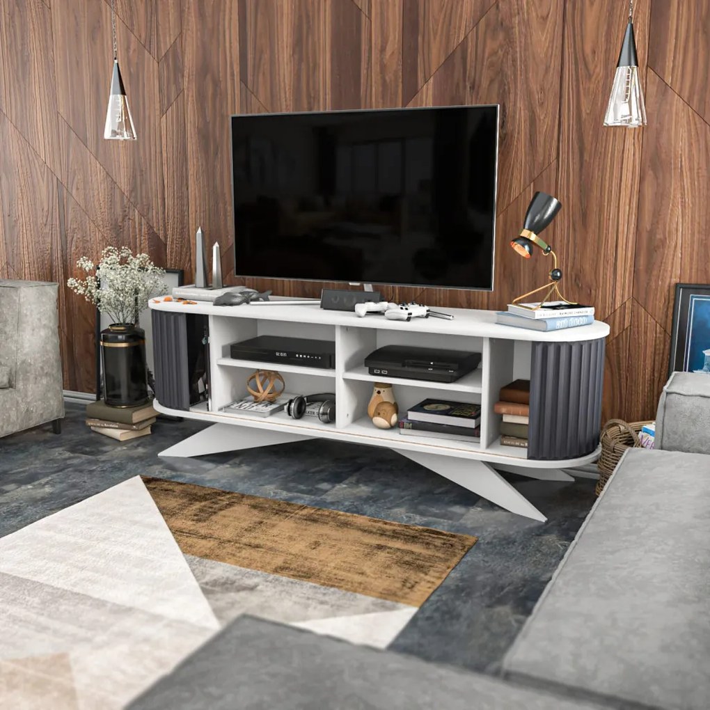 Stor TV-állvány, antracit-fehér, 180 cm