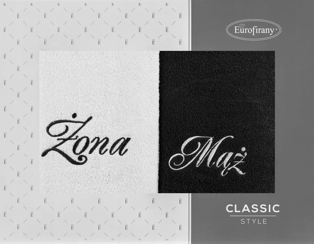 Törölköző szett 2 db Férj és feleség 2x70/140 fehér/fekete