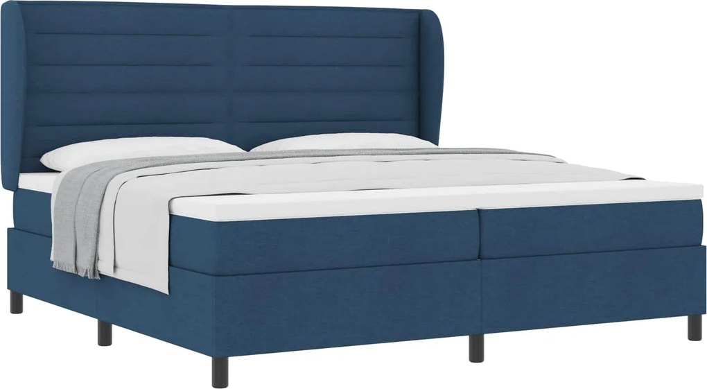 vidaXL Boxrugós ágy matracmal fejtámlával Kék 200 x 200 cm szövet