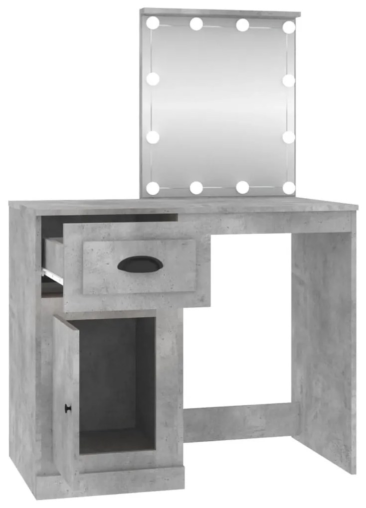 betonszürke szerelt fa pipereasztal LED-del 90 x 50 x 132,5 cm