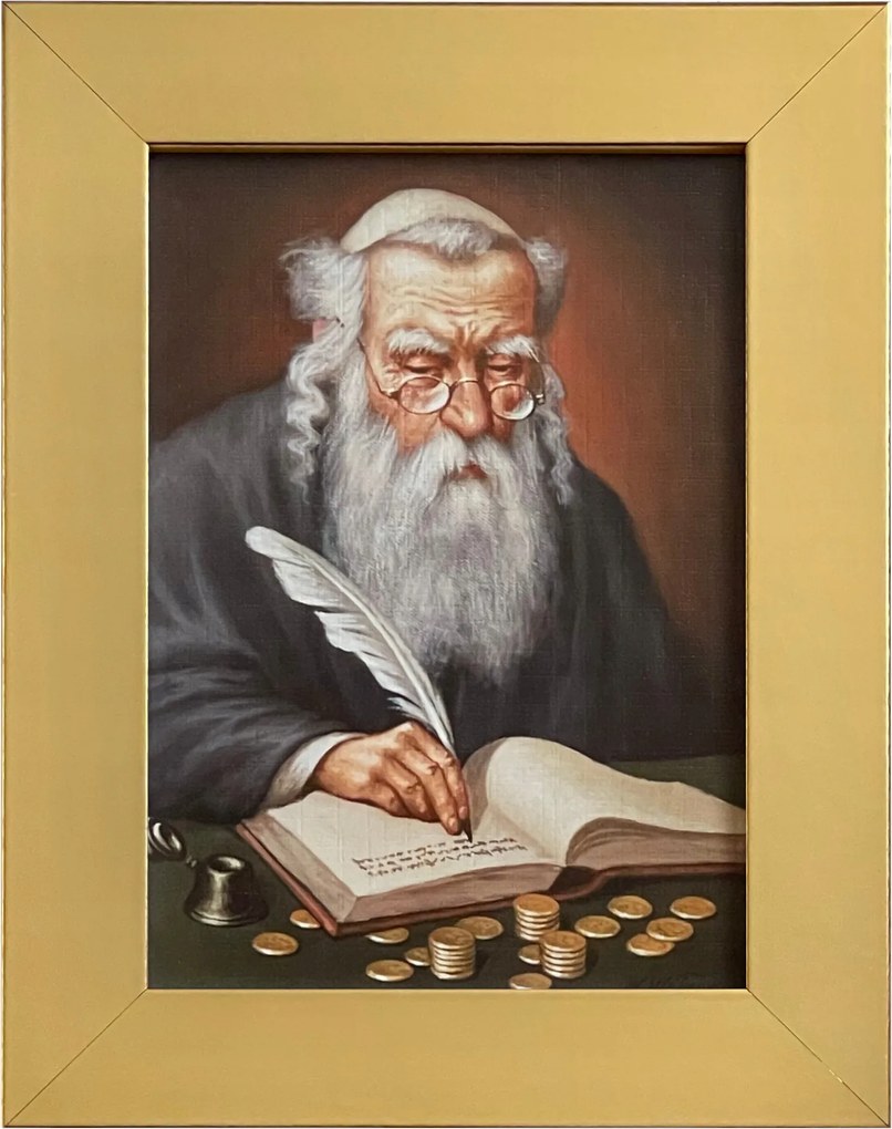 Vászonkép 22x17 Pénzszámláló Zsidó Arany Keret Ajándék