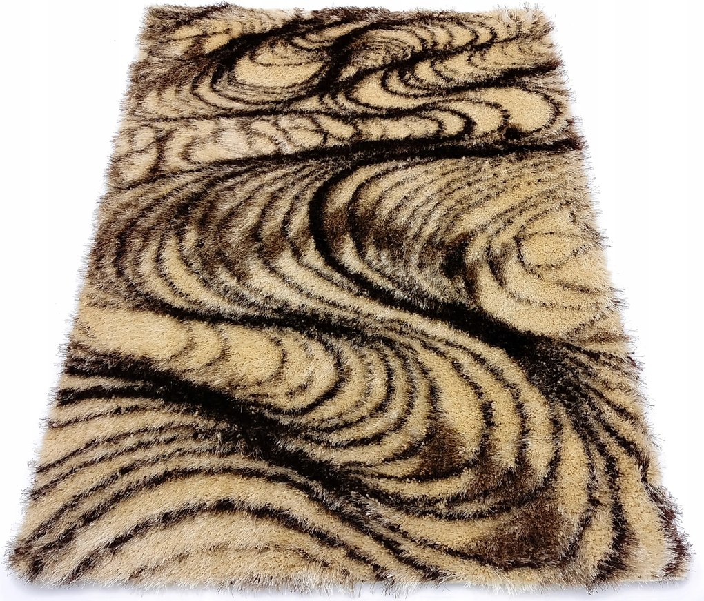 Szőnyeg 200x290 Hálószoba Nappaliba Shaggy Barna Bézs Hosszú Bozontos Haj