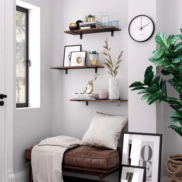 SHELFY 2 darabos fali polc szett, barna/fekete