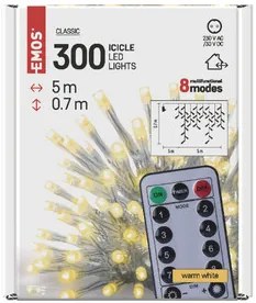 LED karácsonyi jégcsapok, 5 m, kültéri és beltéri, meleg fehér, távirányító, progr, időz.