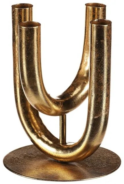 Fém gyertyatartó 4 karral, kúpos gyertyákhoz,arany, 14 x 14 x 18 cm