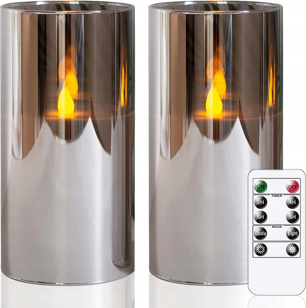 Vtobay 2 db-os Lángmentes Led gyertya szett, Üveg, Szürke
