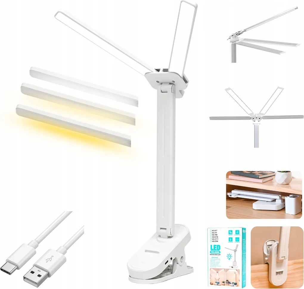 LED-es asztali lámpa Tompítható Állítható Iskolai íróasztal tartó Csipesz +usb-c