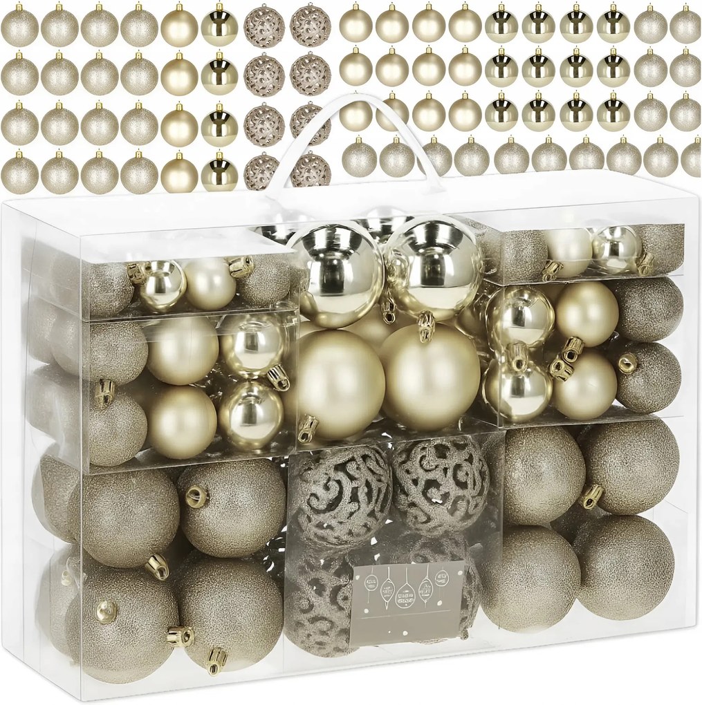 Karácsonyfadísz Szett XXL Törhetetlen Arany 100 Db 6/4/3 CM