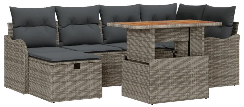 7 Darabos Kert Sofa Szett Levehető Párnákkal Szürke Poli Rattan
