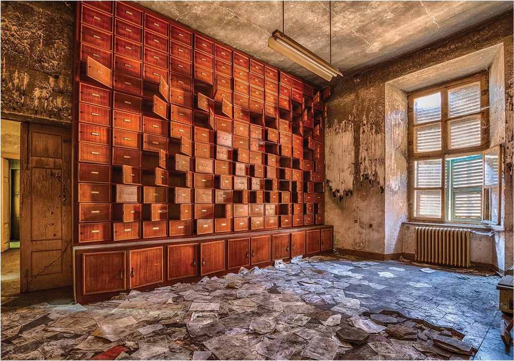 Flizelin fotótapéta Régi fiókok Fa Beton Vintage 254x184 +ragasztó