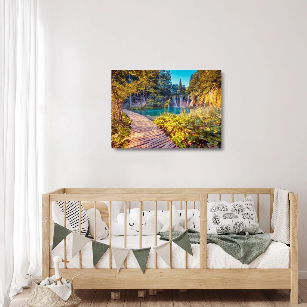 Kép - Plitvicei-tavak, Horvátország (üvegen) (70x50 cm)