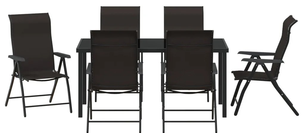 7 darabos kert étkező készlet fekete polirattan