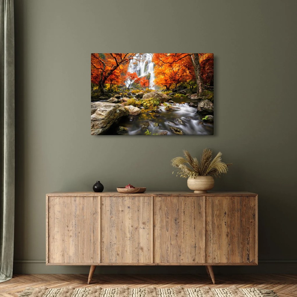 Kép - vízesések a narancssárga erdőben (90x60 cm)
