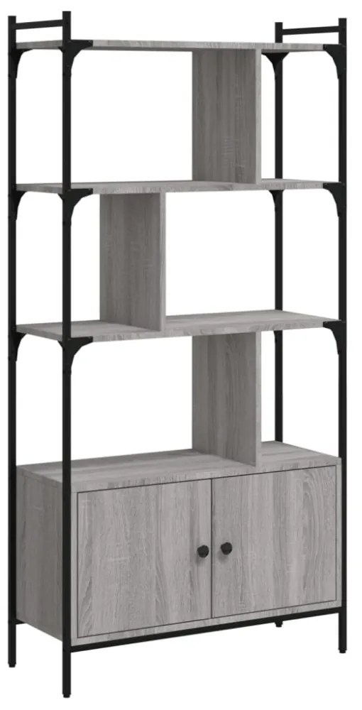 szürke sonoma szerelt fa könyvespolc ajtókkal 76,5x30x154,5 cm
